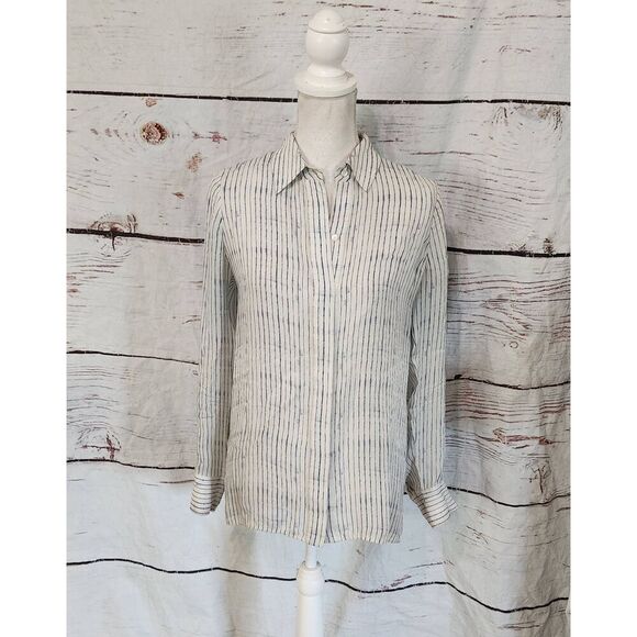Vince Long Sleeve Button Front Striped Silk Blouse Size 4 - Picture 1 of 6